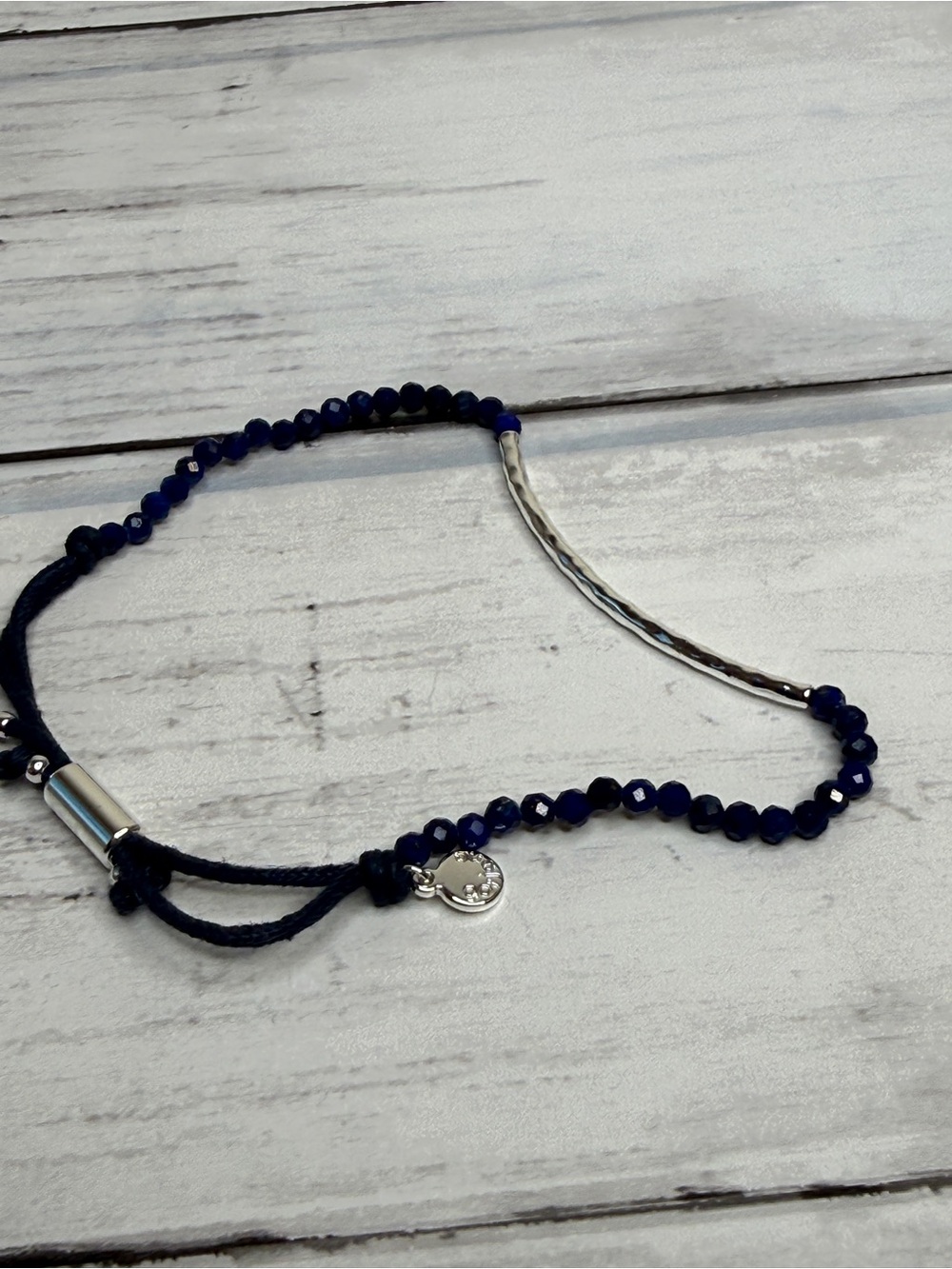 Gorjana Navy Beaded Bracelet with Curved Silver Bar - Picture 2 of 2